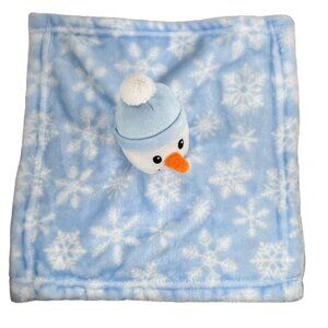 HB Snowman Lovey Security Blanket Plush Blue Super Soft 14” Square Snowflake Hat